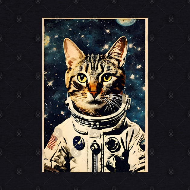 Astronaut Cat in Space Vintage Surreal Collage Art by Art-Jiyuu